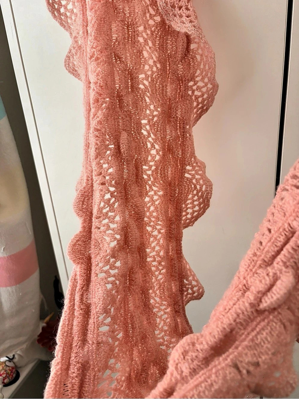 Pink Ruffled Knit Scarf - Picture 5 of 6
